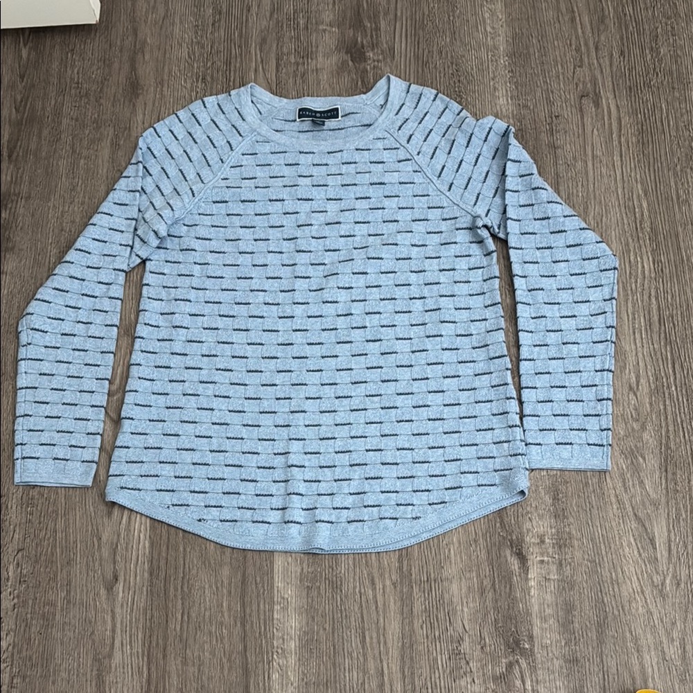 Karen Scott Blue Crew Neck Sweater with Textured Design